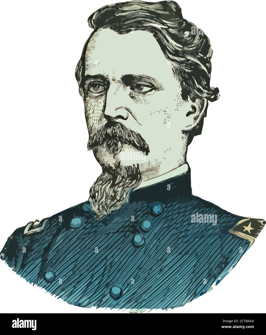 Portrait vectoriel du général Hancock. Winfield Scott Hancock (1824 – 1886) était un officier de l'armée des États-Unis et le candidat démocrate au poste de président de Illustration de Vecteur