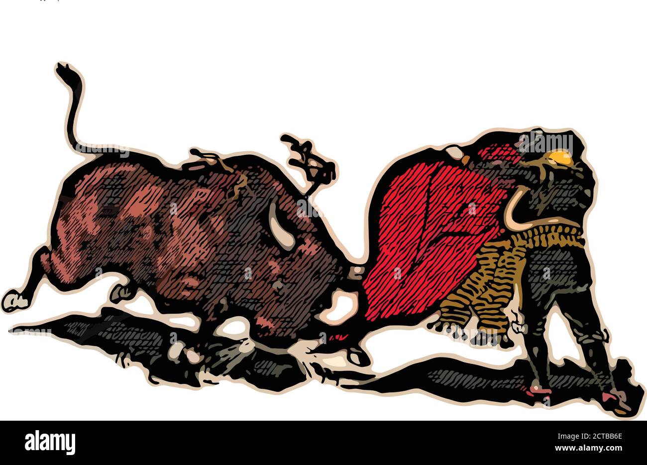 Illustration vectorielle du taureau (corrida) : matador et taureau. Basé sur l'ancienne image. 1903 Illustration de Vecteur