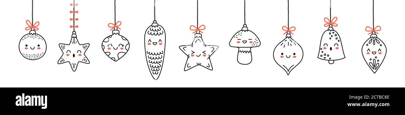 Lot de boules pour décorations de sapin de Noël. Jouets du nouvel an. Collection d'illustrations vectorielles en style de dessin animé Illustration de Vecteur