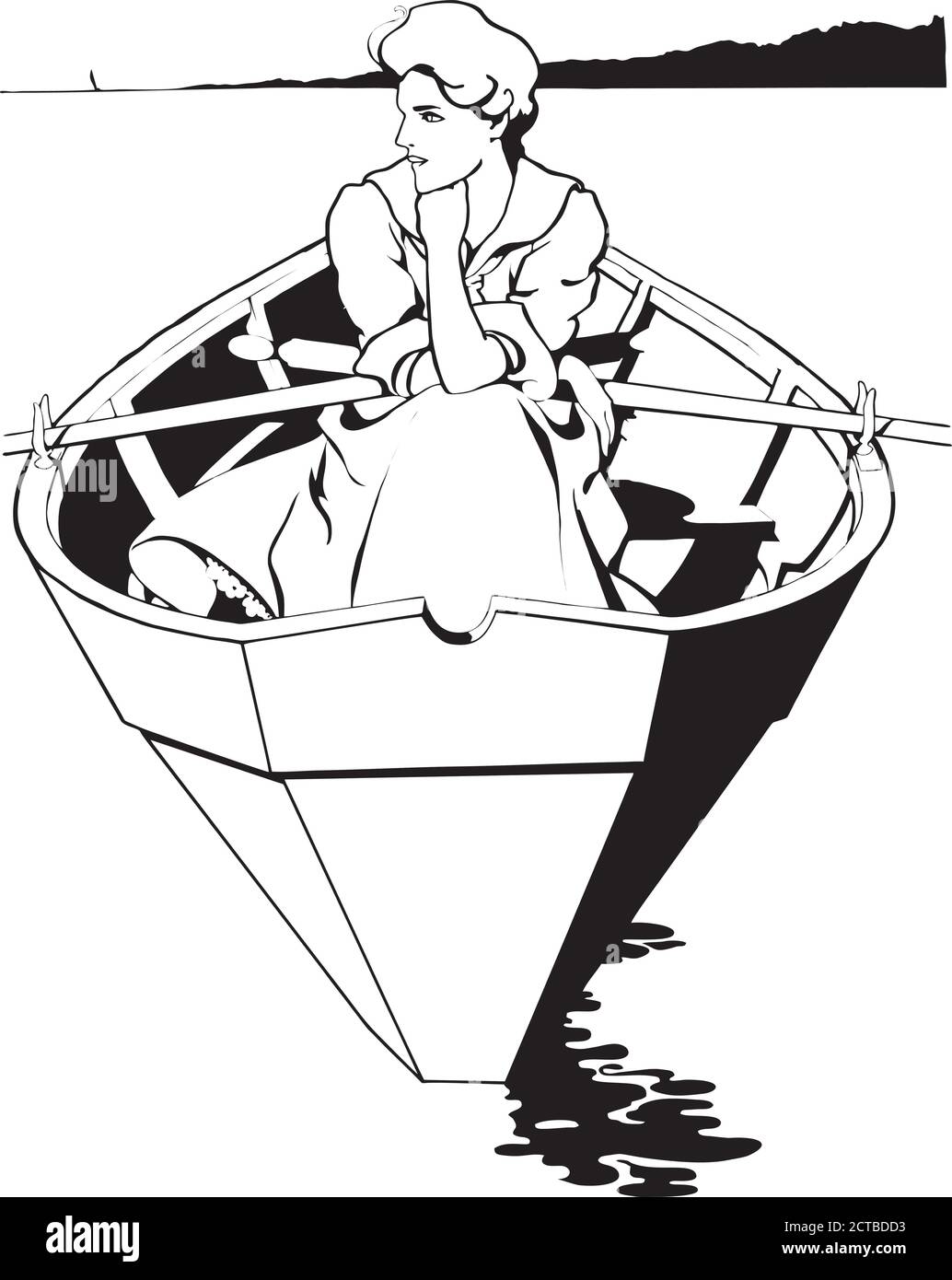 Vecteur du sport rétro. 1900s Girl in rowboat, Université de Yale Illustration de Vecteur
