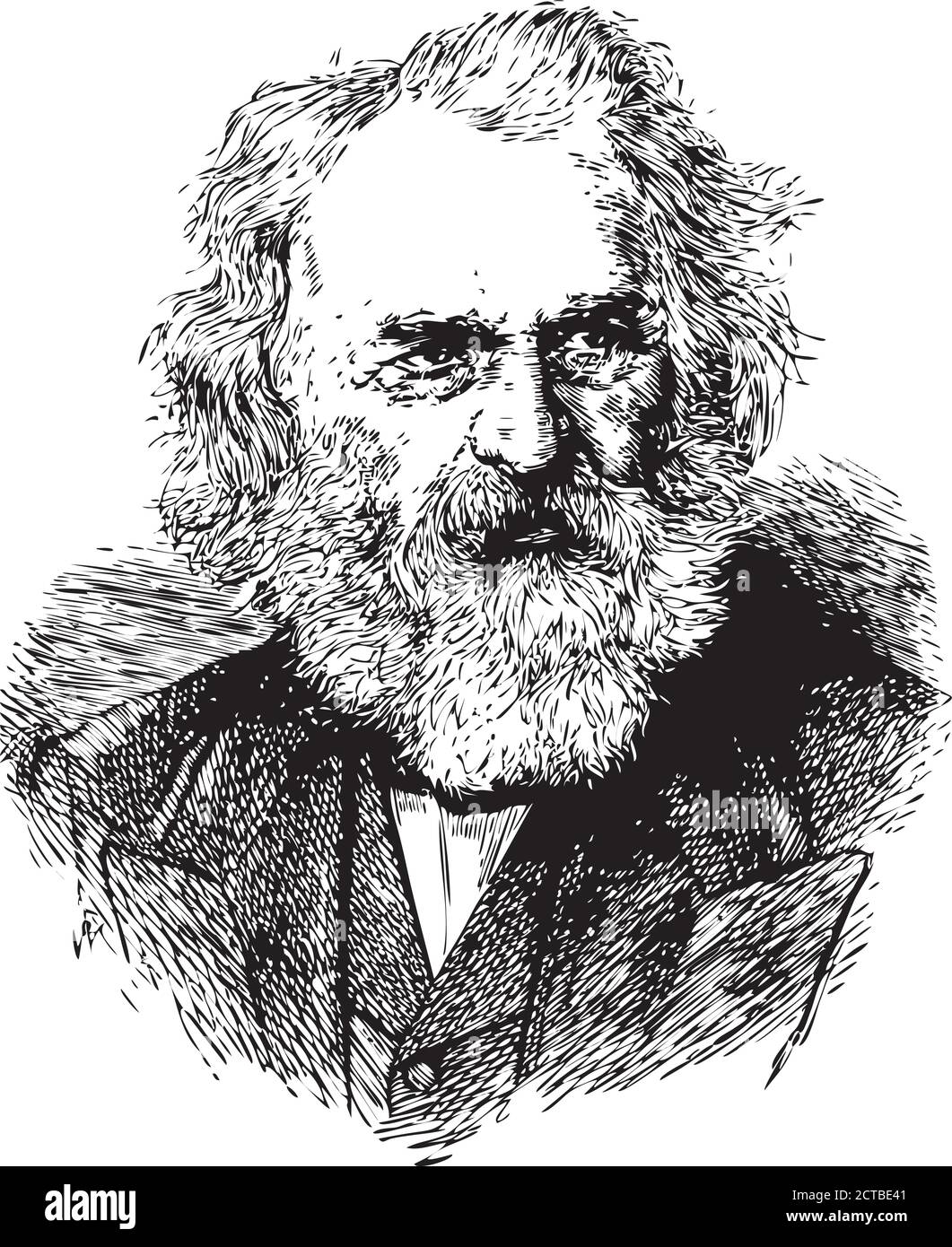 Portrait vectoriel de Henry Longfellow. Henry Wadsworth Longfellow (1807 – 1882) était un poète et éducateur américain dont les travaux incluent le RID de Paul Revere Illustration de Vecteur