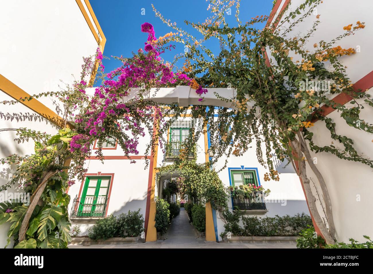 Rue luxuriante et colorée à Puerto de Mogan Banque D'Images