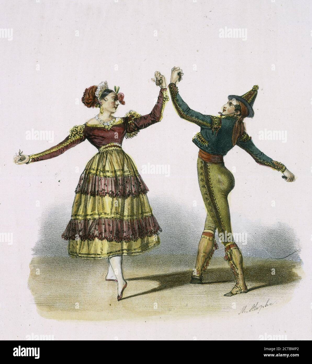 M. font et Mme. Dubinon dans la danse Corralleros de Sevilla, photo, tirages, 1834, Delaunois, imprimeur, 19e cent., Alophe, 1812-1883 Banque D'Images