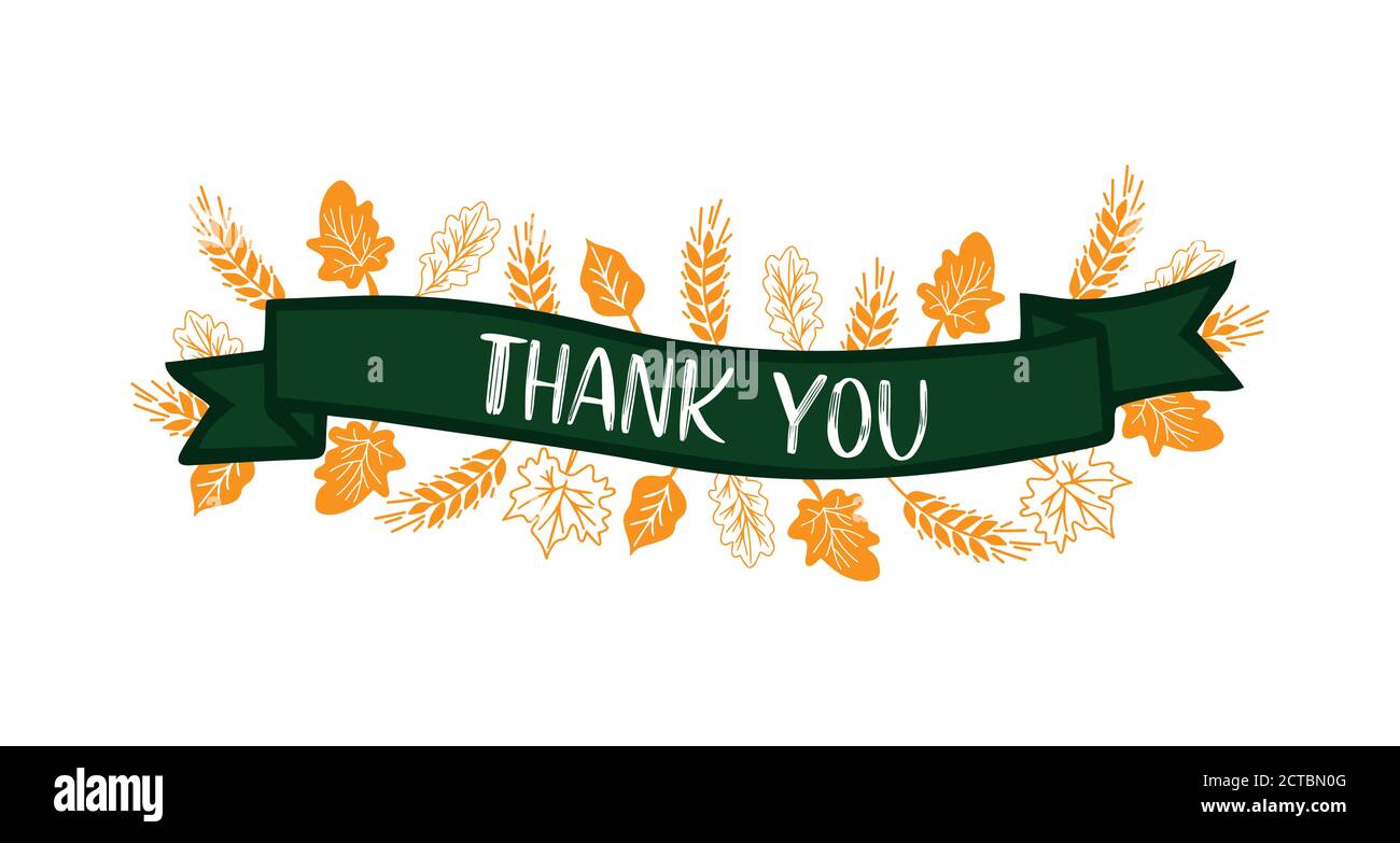 Citation De Remerciement A La Main Avec Ruban Et Decor Floral Banniere Lettrage Pour Le Jour De Thanksgiving Motif D Automne Image Vectorielle Stock Alamy