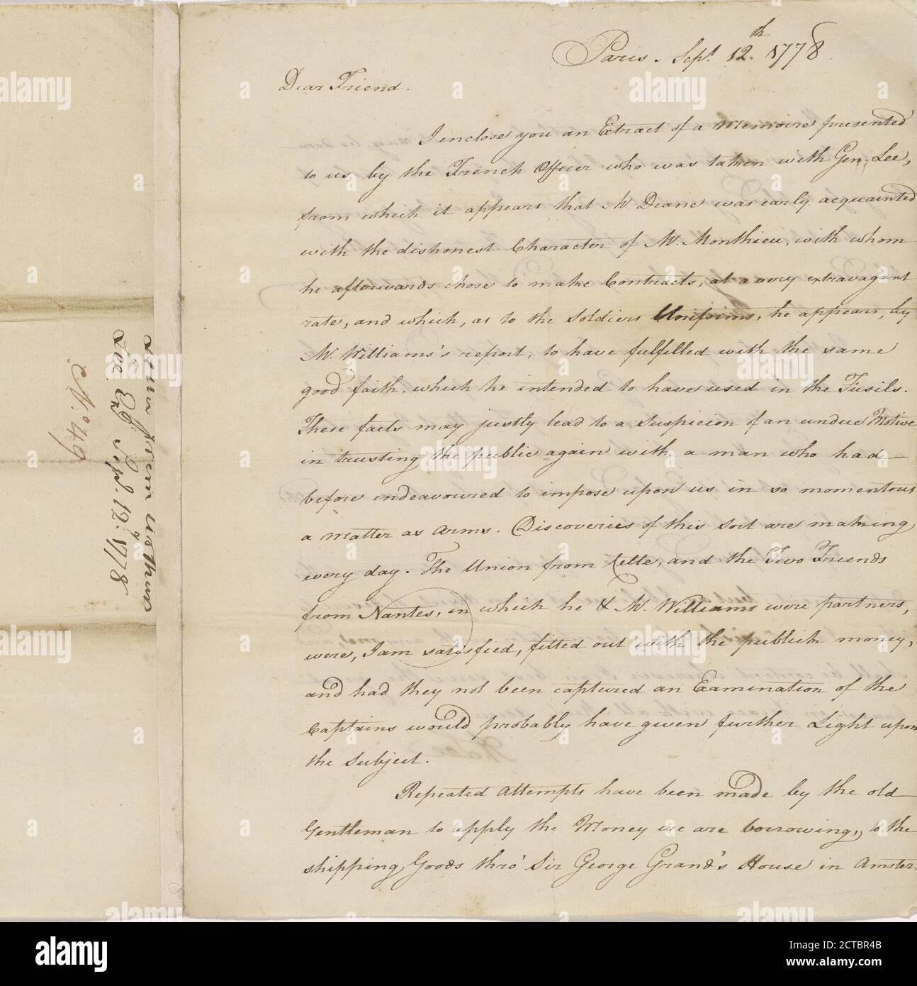 Lettre d'Arthur Lee, texte, correspondance, 1778 Banque D'Images