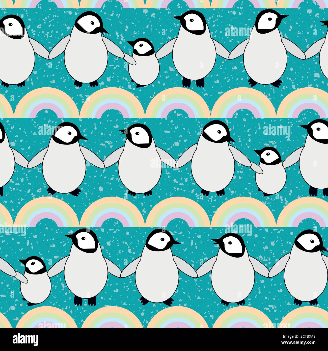 Joli Kawaii Pingouin Bebe Vecteur Sans Couture Motif Arriere Plan Rangees De Dessins Adorables Poussins Empereur Avec Des Arcs En Ciel Sur Fond Bleu Turquoise Flocon Image Vectorielle Stock Alamy