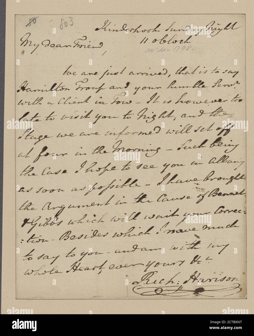 Harison, Richard. Crochet d'attelage. À Peter Van Schaack, texte, documents, 1798 Banque D'Images