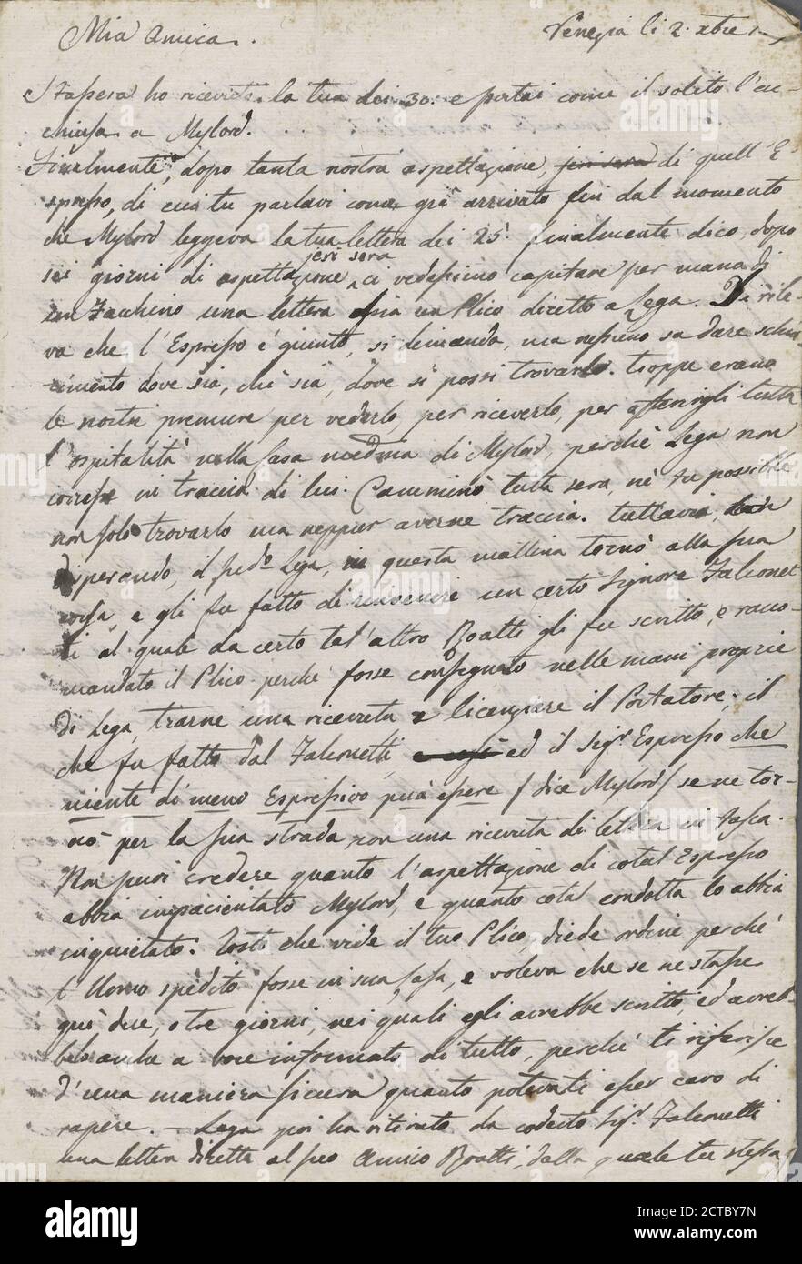 Lettre d'autographe signée à Teresa Guiccioli, 2 décembre 1819, texte, correspondance, 1819, Silvestrini, Fanny, -1824 Banque D'Images