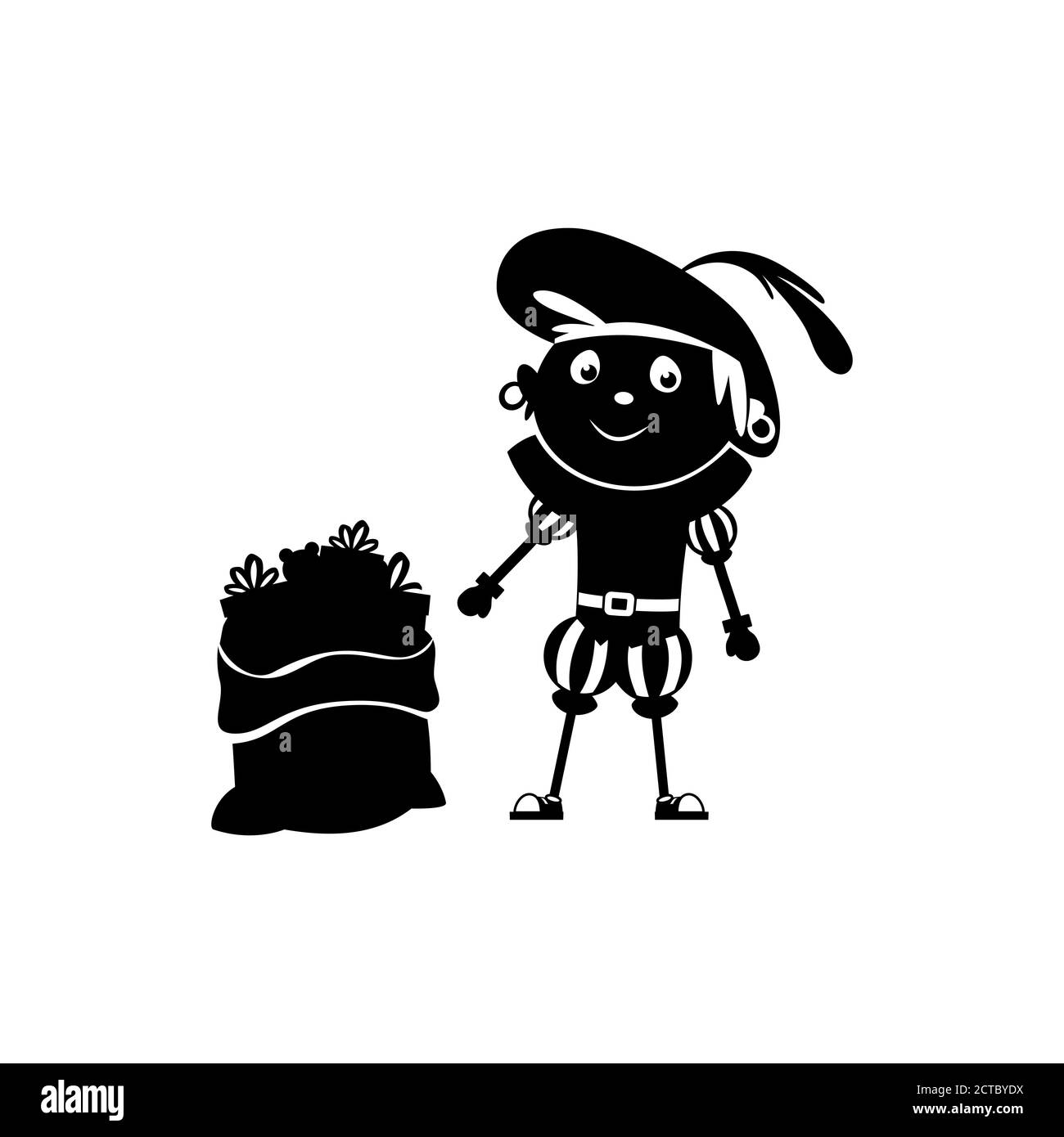 Un ami heureux de Saint Nicholas ou de Sinterklaas avec sac et cadeaux - sillhouete isolé sur fond transparent Illustration de Vecteur