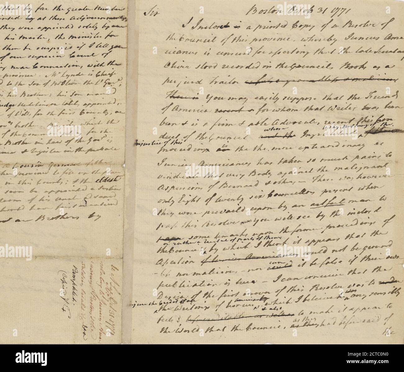 Lettre à Arthur Lee, texte, correspondance, 1771, Adams, Samuel, 1722-1803 Banque D'Images
