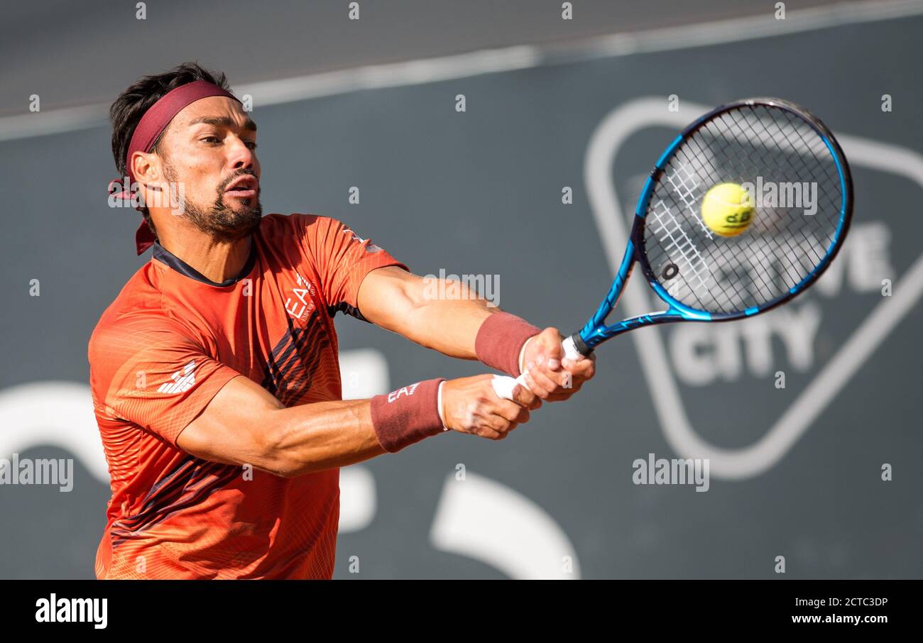 21 septembre 2020, Hambourg : circuit ATP de tennis - Open d'Allemagne, singles, men, 1er tour dans le stade de Rothenbaum. Kohlschreiber (Allemagne) - Fognini (Italie). Fabio Fognini en action. Photo: Daniel Bockwoldt/dpa Banque D'Images