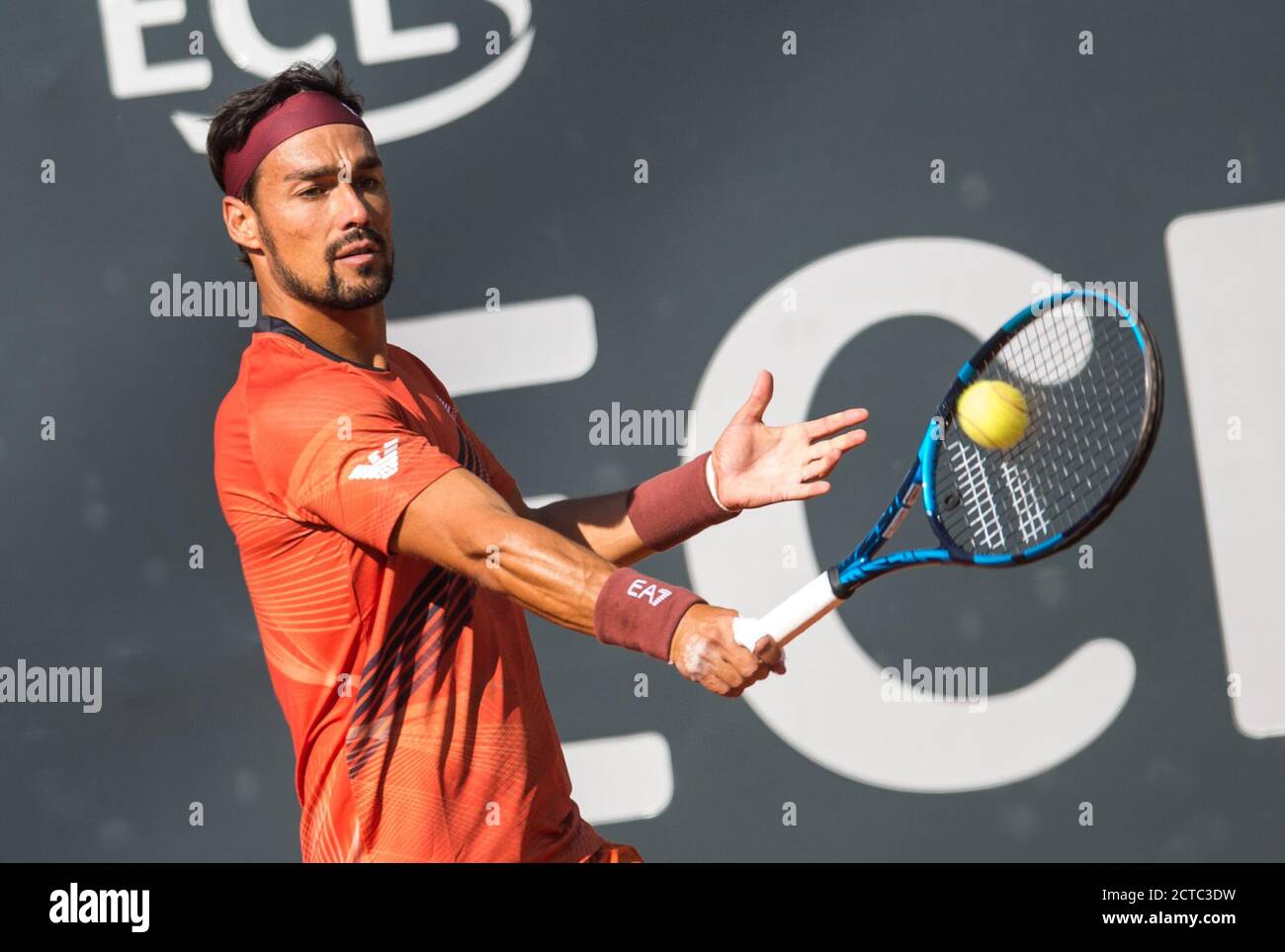 21 septembre 2020, Hambourg : circuit ATP de tennis - Open d'Allemagne, singles, men, 1er tour dans le stade de Rothenbaum. Kohlschreiber (Allemagne) - Fognini (Italie). Fabio Fognini en action. Photo: Daniel Bockwoldt/dpa Banque D'Images