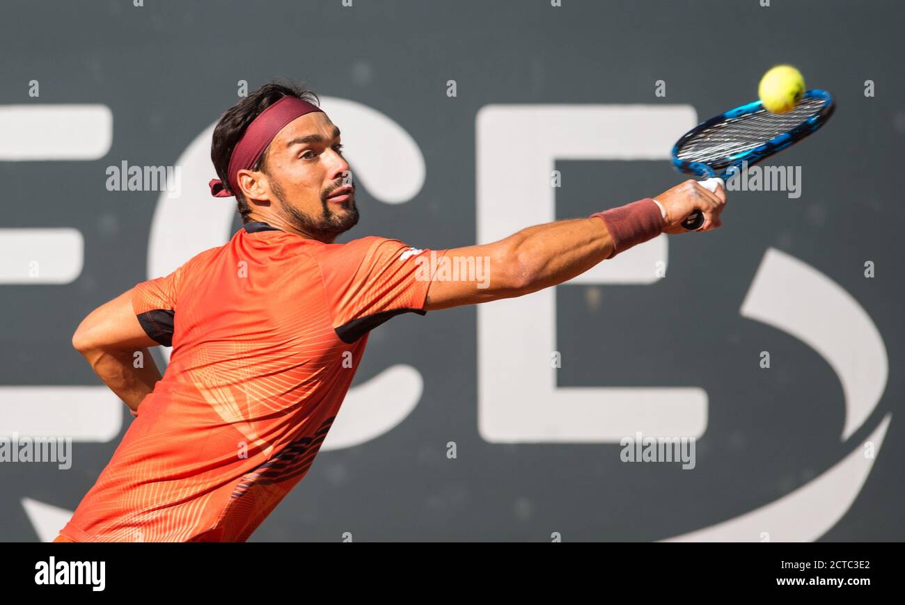 21 septembre 2020, Hambourg : circuit ATP de tennis - Open d'Allemagne, singles, men, 1er tour dans le stade de Rothenbaum. Kohlschreiber (Allemagne) - Fognini (Italie). Fabio Fognini en action. Photo: Daniel Bockwoldt/dpa Banque D'Images
