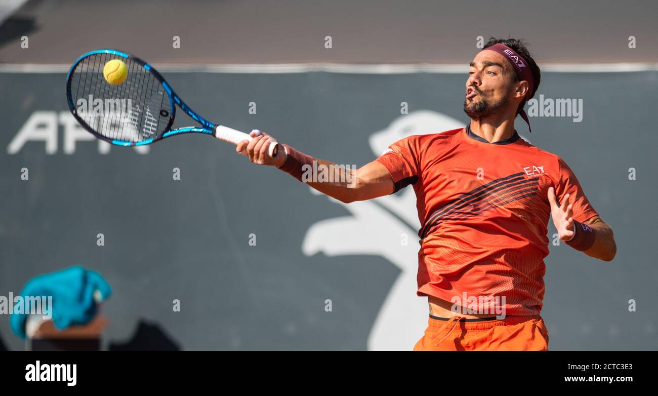 21 septembre 2020, Hambourg : circuit ATP de tennis - Open d'Allemagne, singles, men, 1er tour dans le stade de Rothenbaum. Kohlschreiber (Allemagne) - Fognini (Italie). Fabio Fognini en action. Photo: Daniel Bockwoldt/dpa Banque D'Images
