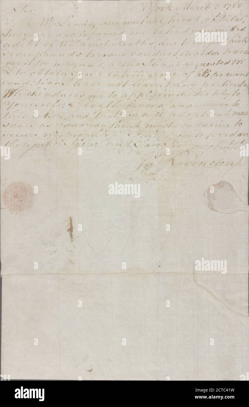 Lettre à William Tilghman, Newtown, Md., texte, documents, 1788, Livingston, James Banque D'Images