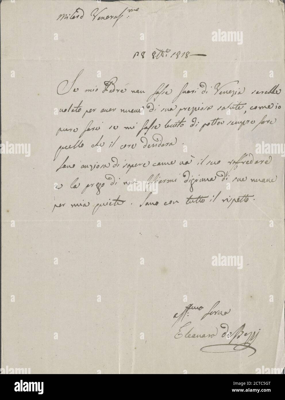 Lettre d'autographe signée à Lord Byron, 25 octobre 1818, texte, correspondance, 1818, Bezzi, Eleanora de Banque D'Images
