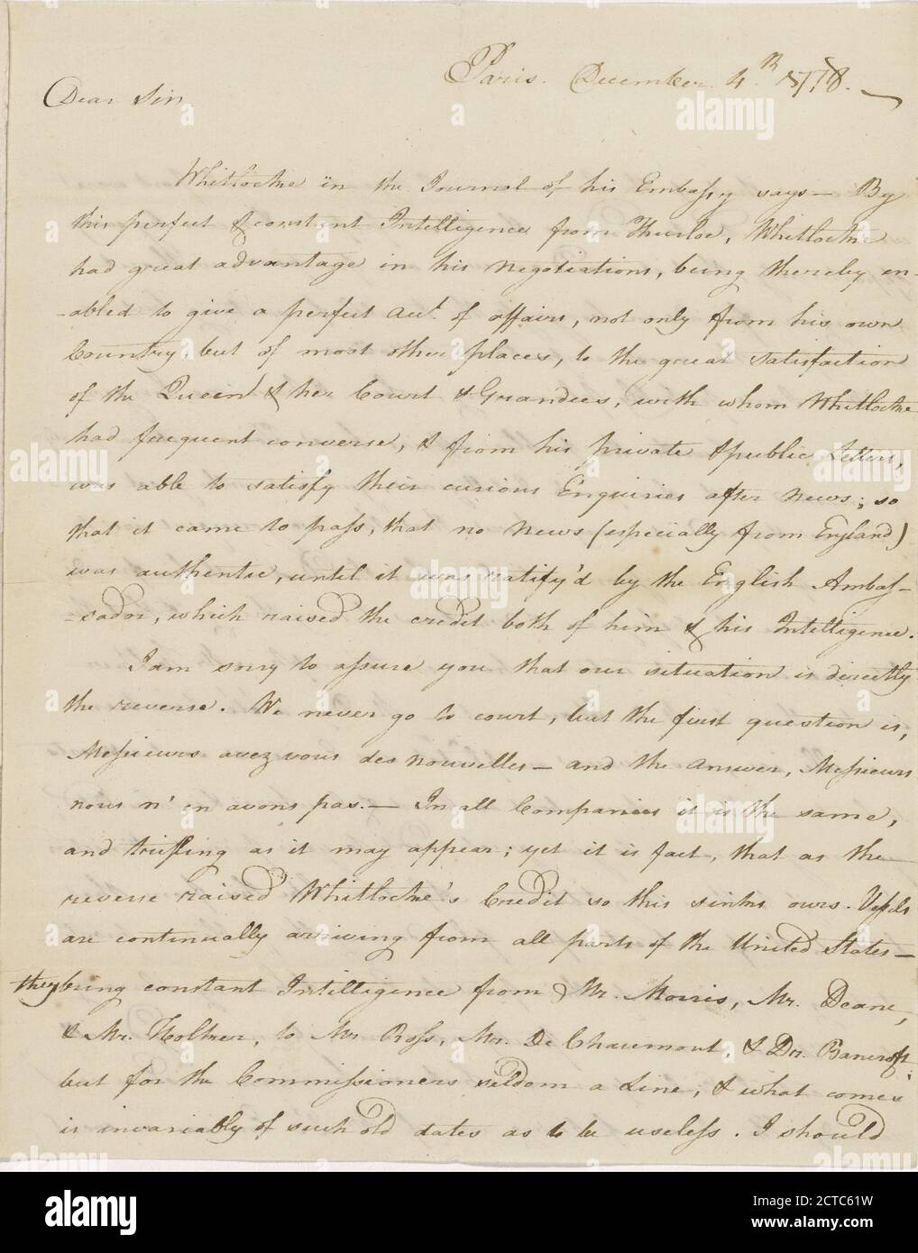 Lettre d'Arthur Lee à James Lovell, texte, correspondance, 1778 Banque D'Images