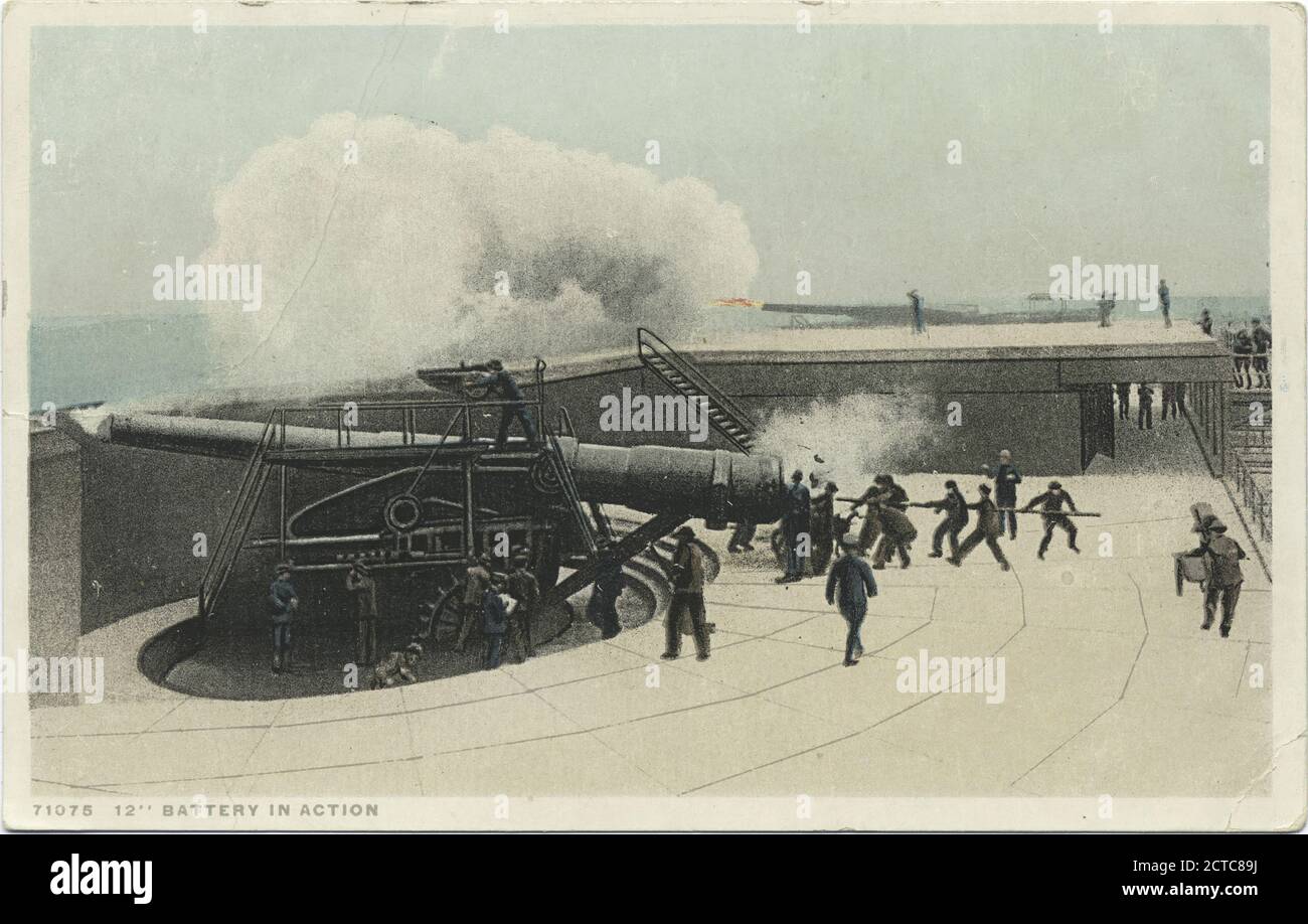 Batterie de 12' en action, navale, image fixe, cartes postales, 1898 - 1931 Banque D'Images