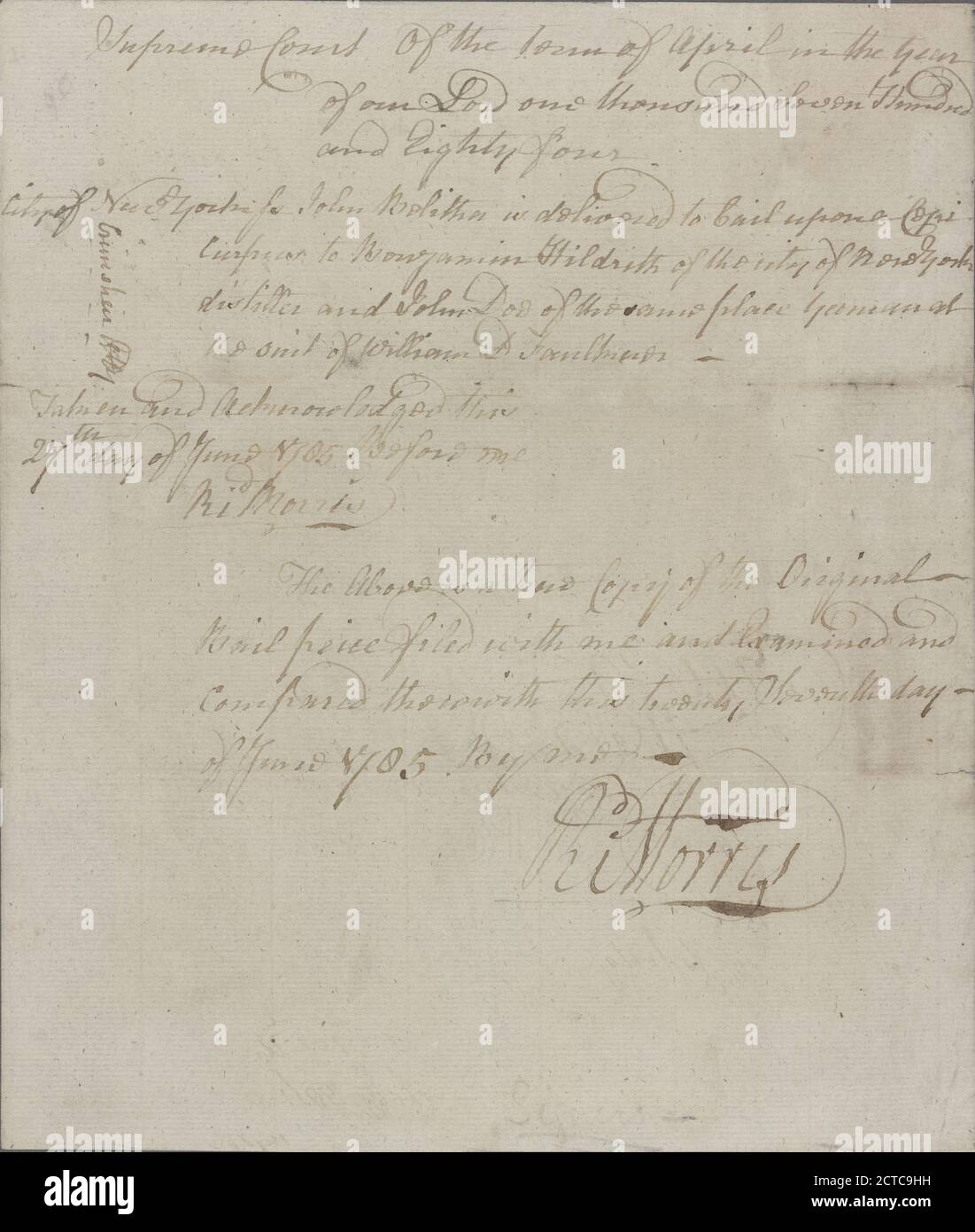 Document, texte, documents, 1755, New York (État). Cour suprême Banque D'Images
