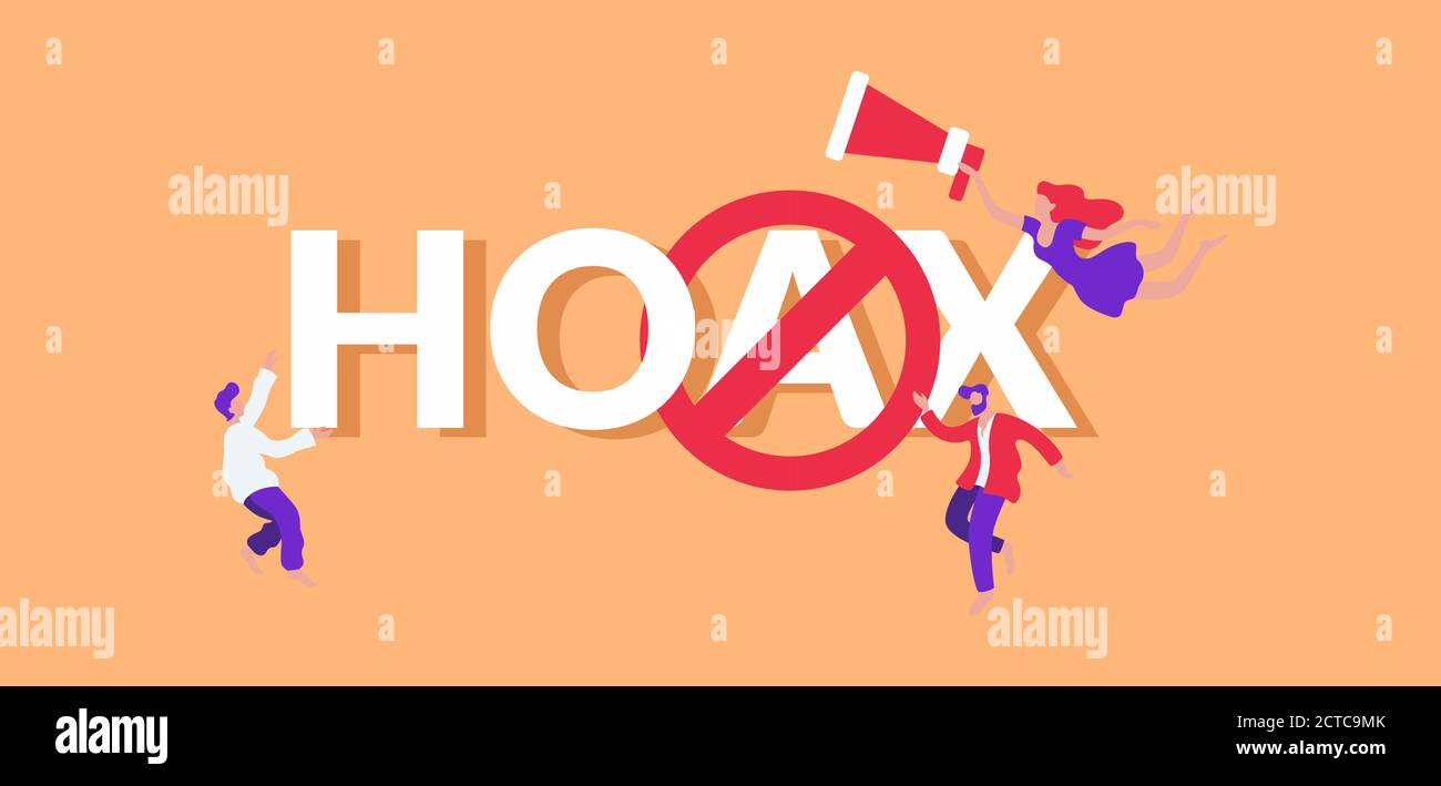 Canular et fausse illustration. Informations frauduleuses avertissement message de désinformation propagande victoire. Illustration de Vecteur
