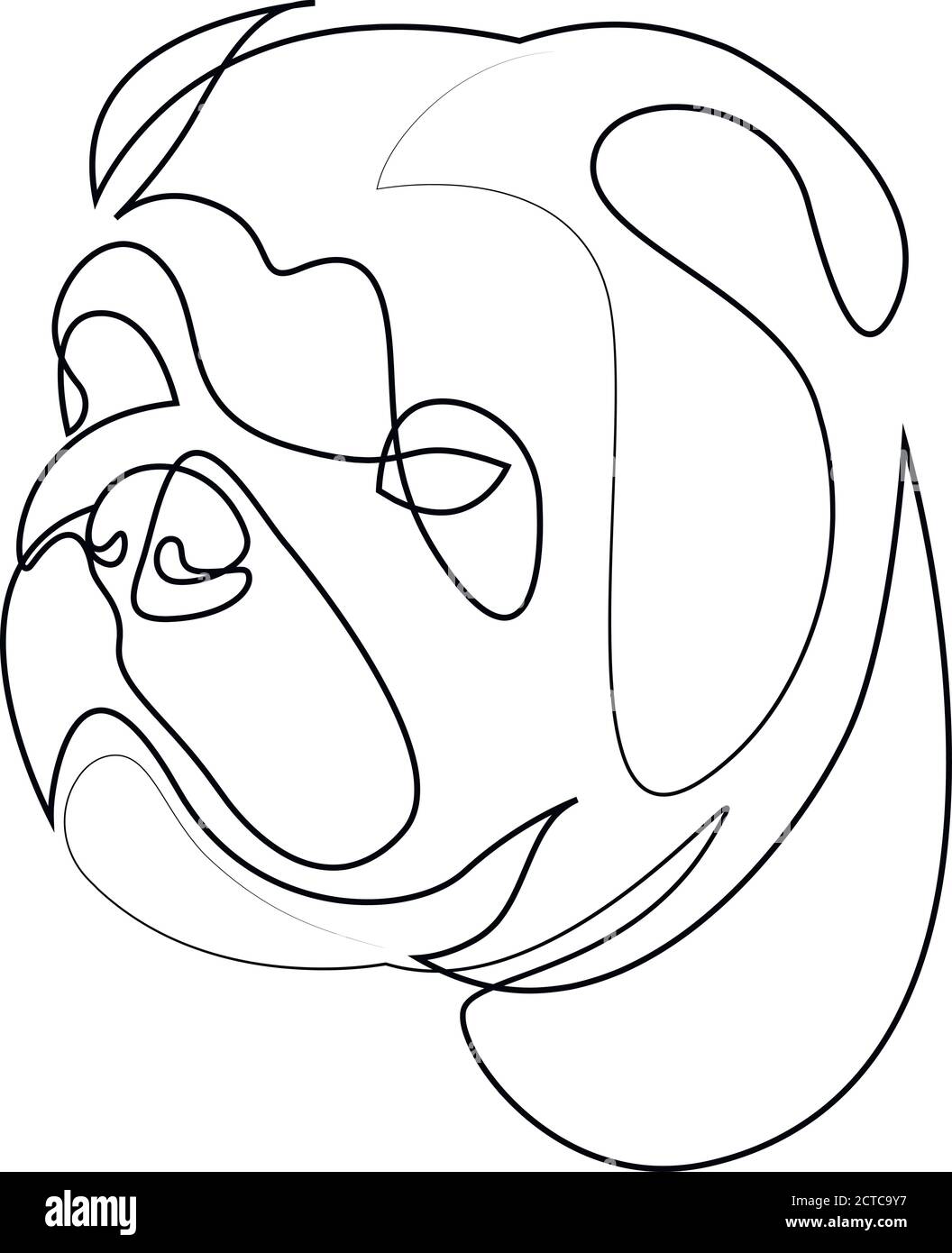 Anglais Bulldog vecteur Portrait de chien. Ligne continue. Dessin de la ligne de chien Illustration de Vecteur