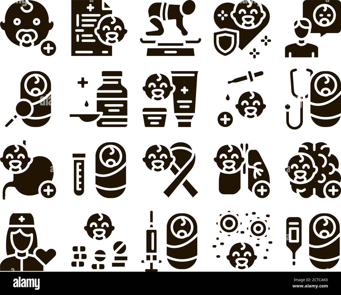 Pediatrics Medical Glyph Set Vector Illustration de Vecteur