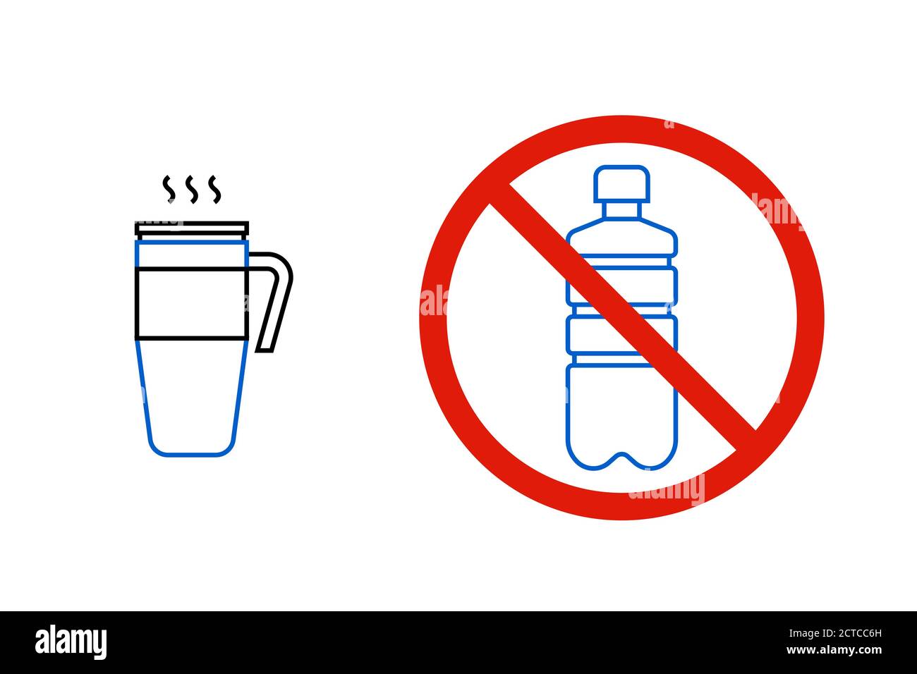 Pas de bouteilles en plastique, seulement une tasse thermo réutilisable Illustration de Vecteur