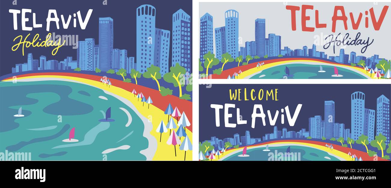 Horizon de tel Aviv avec bâtiments, ciel bleu. Illustration vectorielle Voyage d'affaires et de tourisme concept avec architecture moderne. Image pour présentation. B Illustration de Vecteur