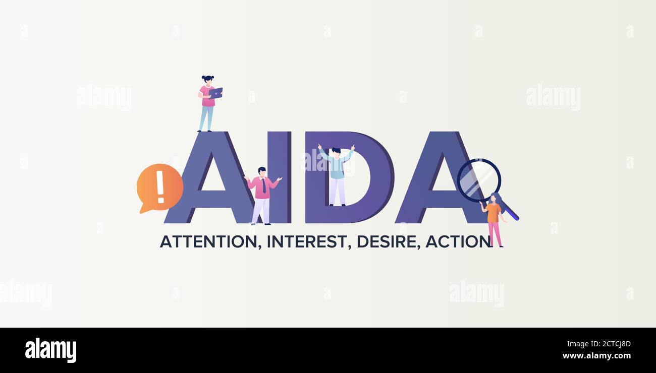 Modèle de consommation de marketing AIDA . Attention au client provoquant son intérêt désir d'agir et de faire des achats. Illustration de Vecteur