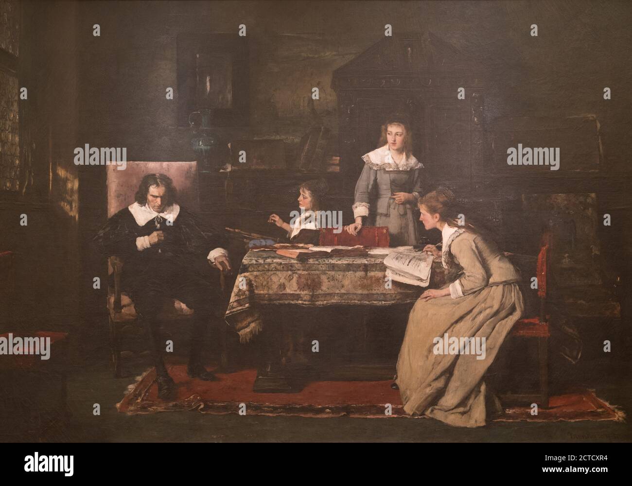 Aveugle Milton dictant 'Paradis perdu' à ses filles, image fixe, peintures, 1877, Munkássy, Mihály, 1844-1900 Banque D'Images