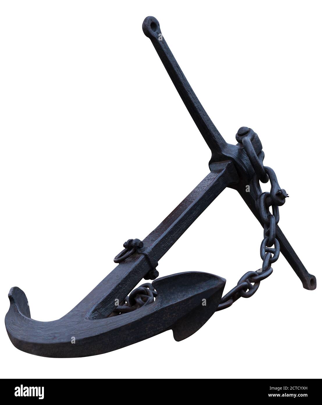 Grand ancien navire en métal ancre sur un fond blanc en isolation Banque D'Images