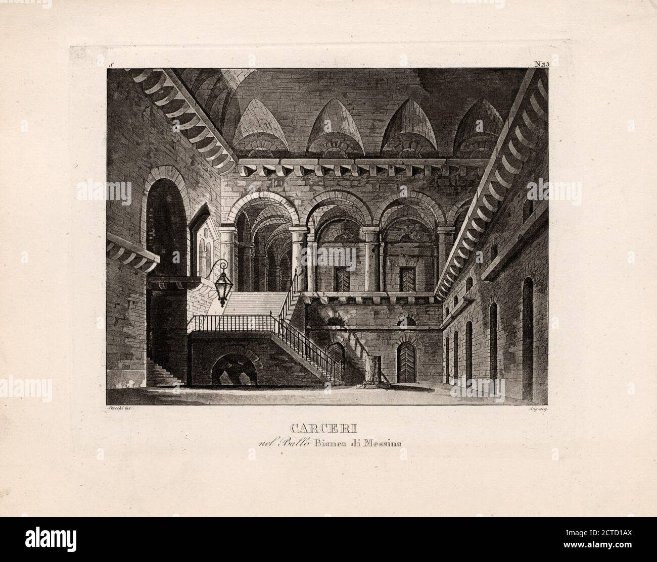 Carceri nel ballo Bianca di Messina. Stucchi inc. Ang. C.-à-d. Angeli acq. Après un ensemble de conception par Sanquirico, image fixe, impressions, 1824 Banque D'Images