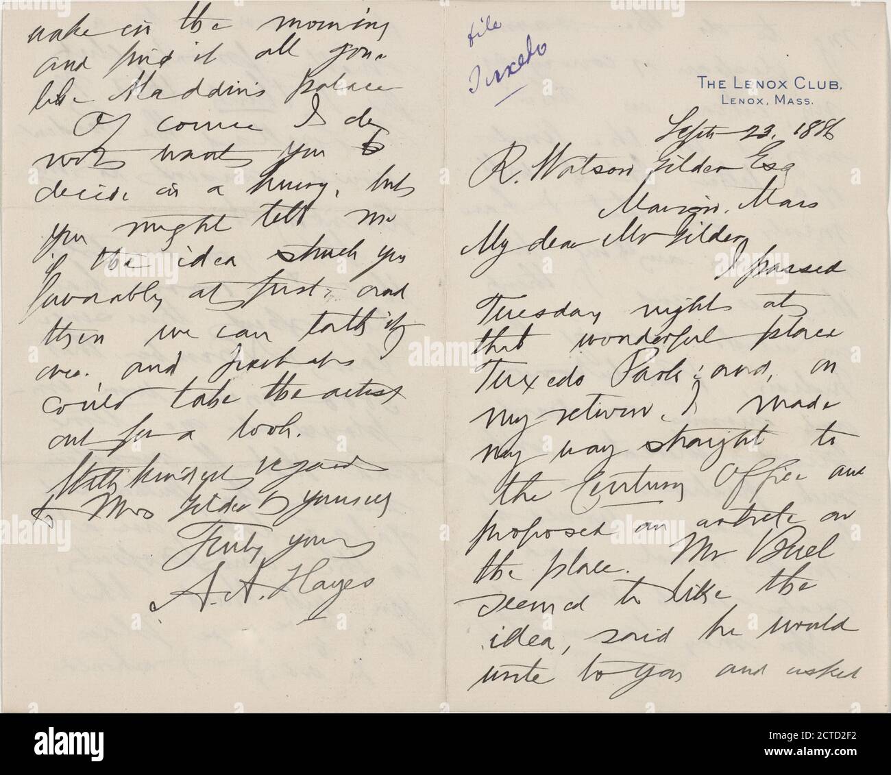 Hayes, A.A, texte, correspondance, 1886 - 1891 Banque D'Images