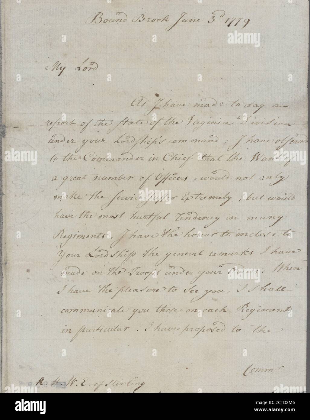 Lettre à Lord Stirling, texte, documents, 1779, Steuben, Frederick William Augustus Henry Ferdinand von, Baron Banque D'Images