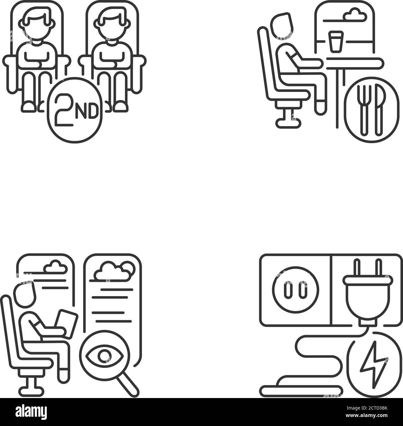 Ensemble d'icônes linéaires pour les services de train en classe économique Illustration de Vecteur