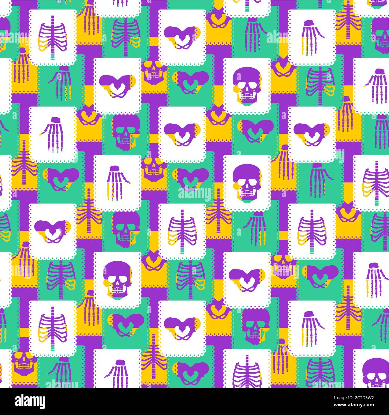 Motif Day of the Dead sans coutures. Fond de dia de Muertos. Déco crâne et squelette Illustration de Vecteur