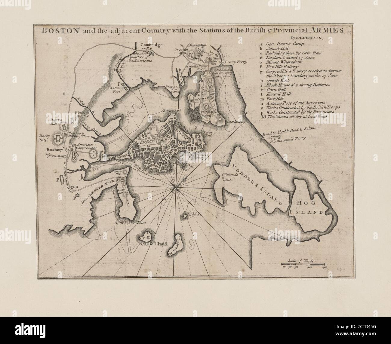 Boston et le pays voisin avec les stations des armées britanniques et provinciales, cartographie, cartes, 1775 Banque D'Images