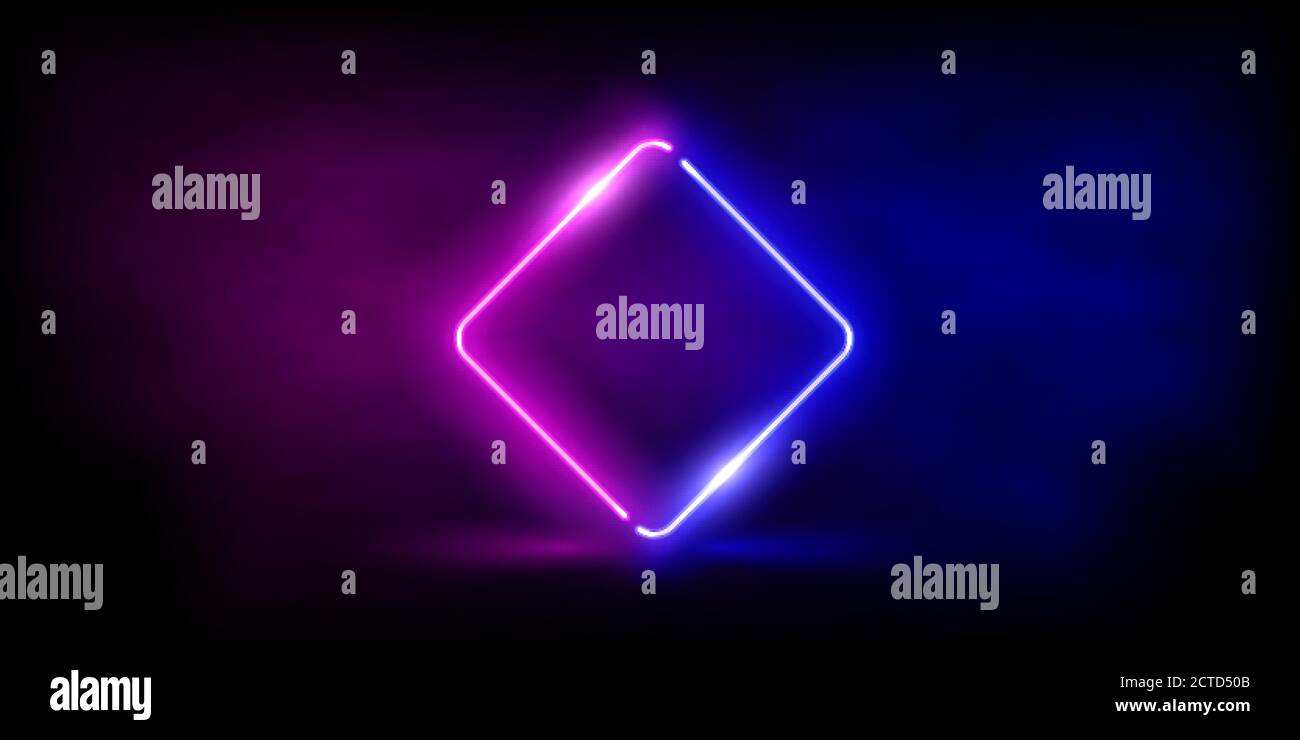 Forme de losange au néon ou lignes roses et bleues brillantes au laser dans le brouillard Illustration de Vecteur