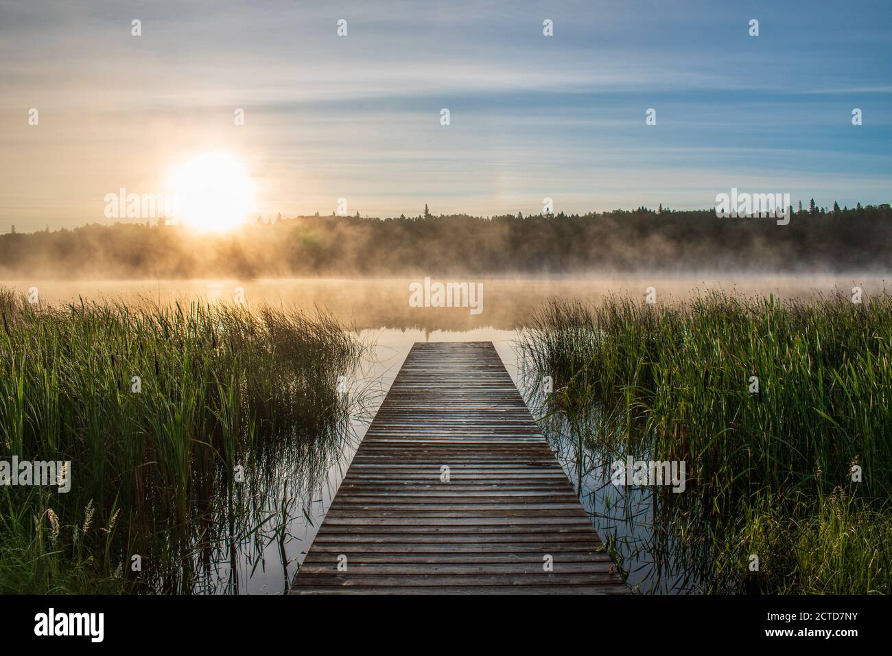 Lever de soleil d'été au lac Grayling, dans le parc national du Mont-Riding, Manitoba, Canada Banque D'Images