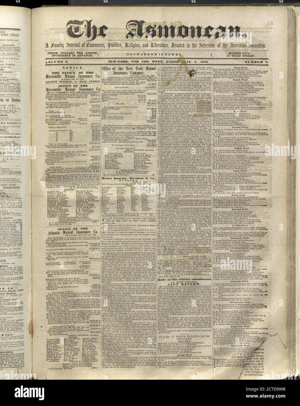 The Asmonean, texte, journaux, 1853-06-03, Lyon, Robert, 1810-1858 Banque D'Images