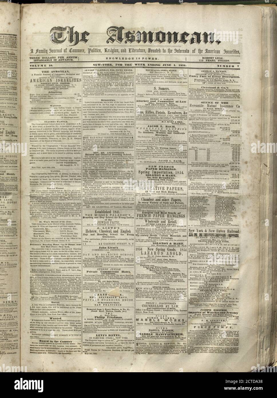 The Asmonean, texte, journaux, 1854-06-01, Lyon, Robert, 1810-1858 Banque D'Images
