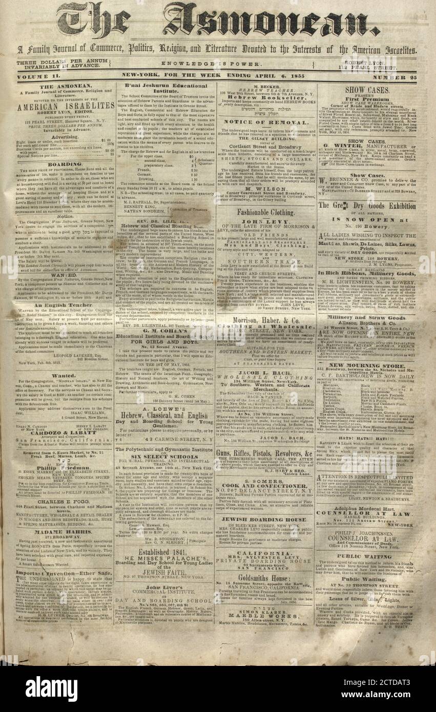 The Asmonean, texte, journaux, 1855-04-06, Lyon, Robert, 1810-1858 Banque D'Images