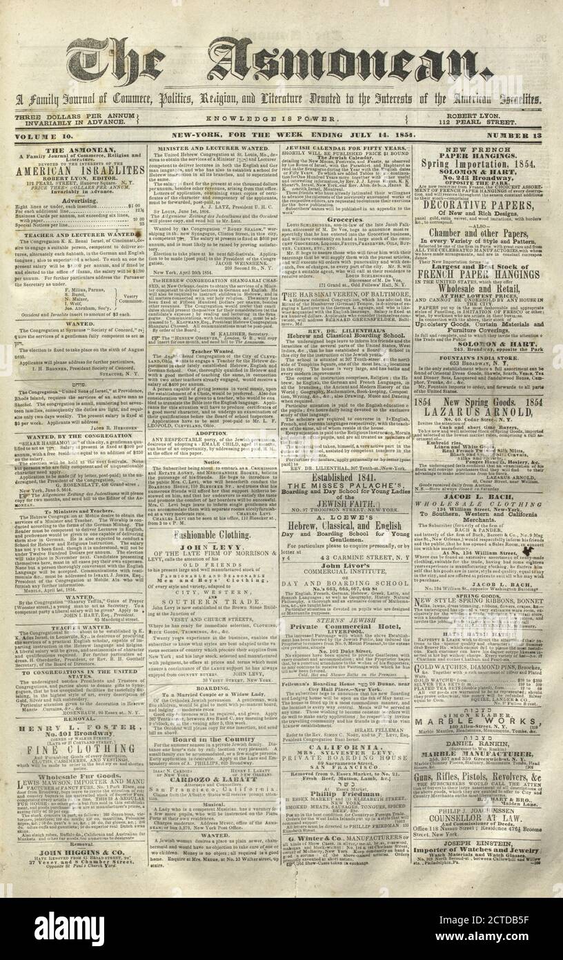The Asmonean, texte, journaux, 1854-07-14, Lyon, Robert, 1810-1858 Banque D'Images