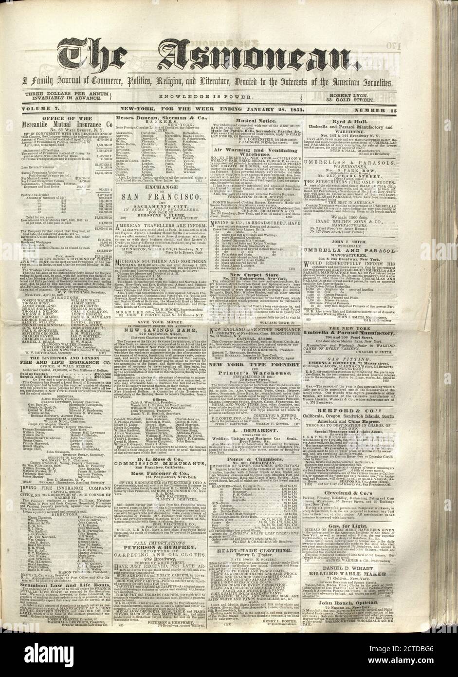The Asmonean, texte, journaux, 1853-01-28, Lyon, Robert, 1810-1858 Banque D'Images