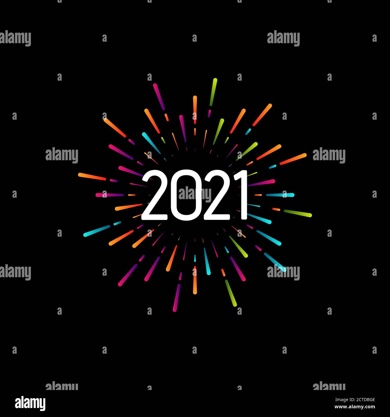 Bonne année 2021. Illustration vectorielle de Noël avec composition typographique de fête. Étiquette colorée avec 2021 chiffres et foyer multicolore graphique Illustration de Vecteur