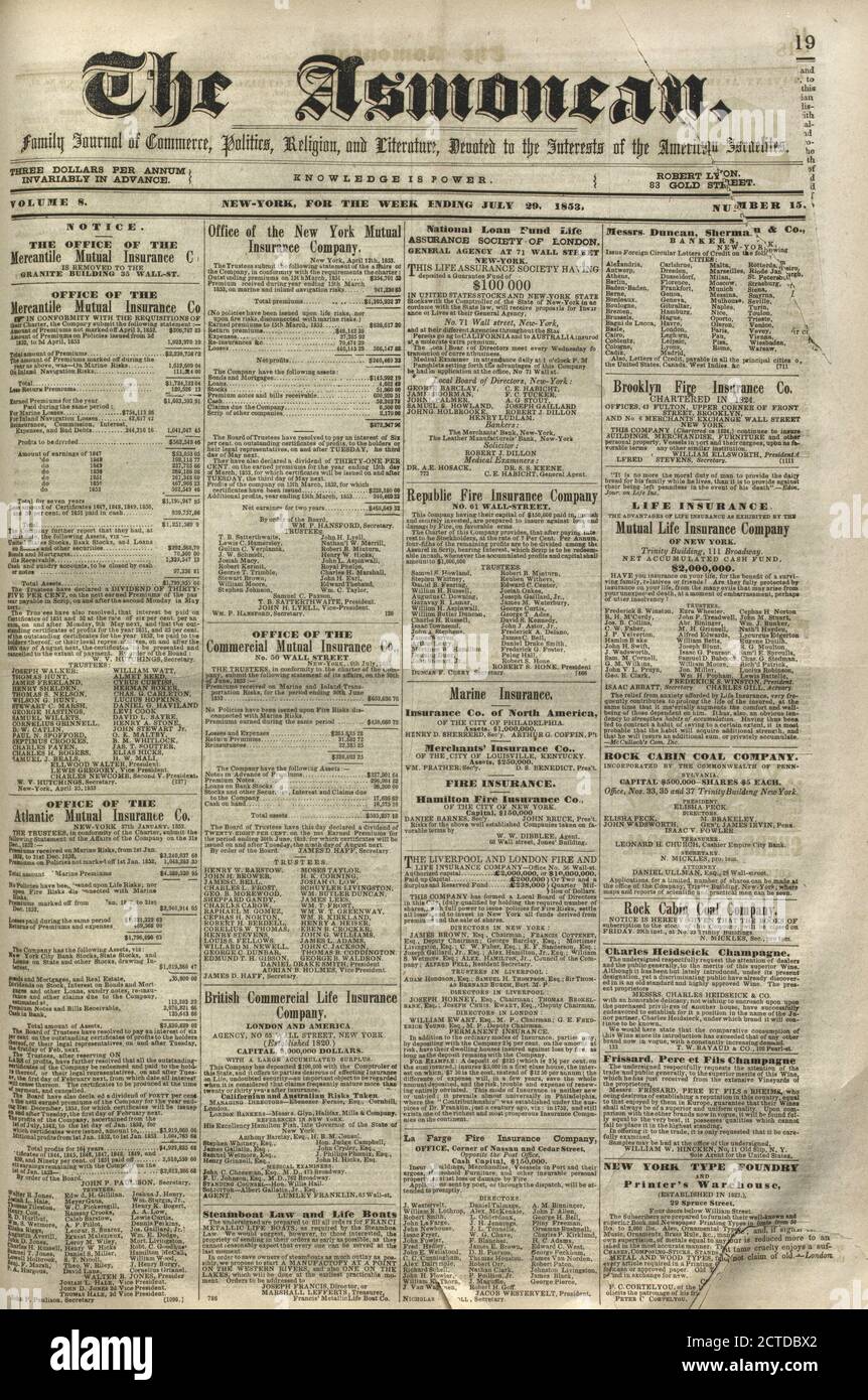 The Asmonean, texte, journaux, 1853-07-29, Lyon, Robert, 1810-1858 Banque D'Images