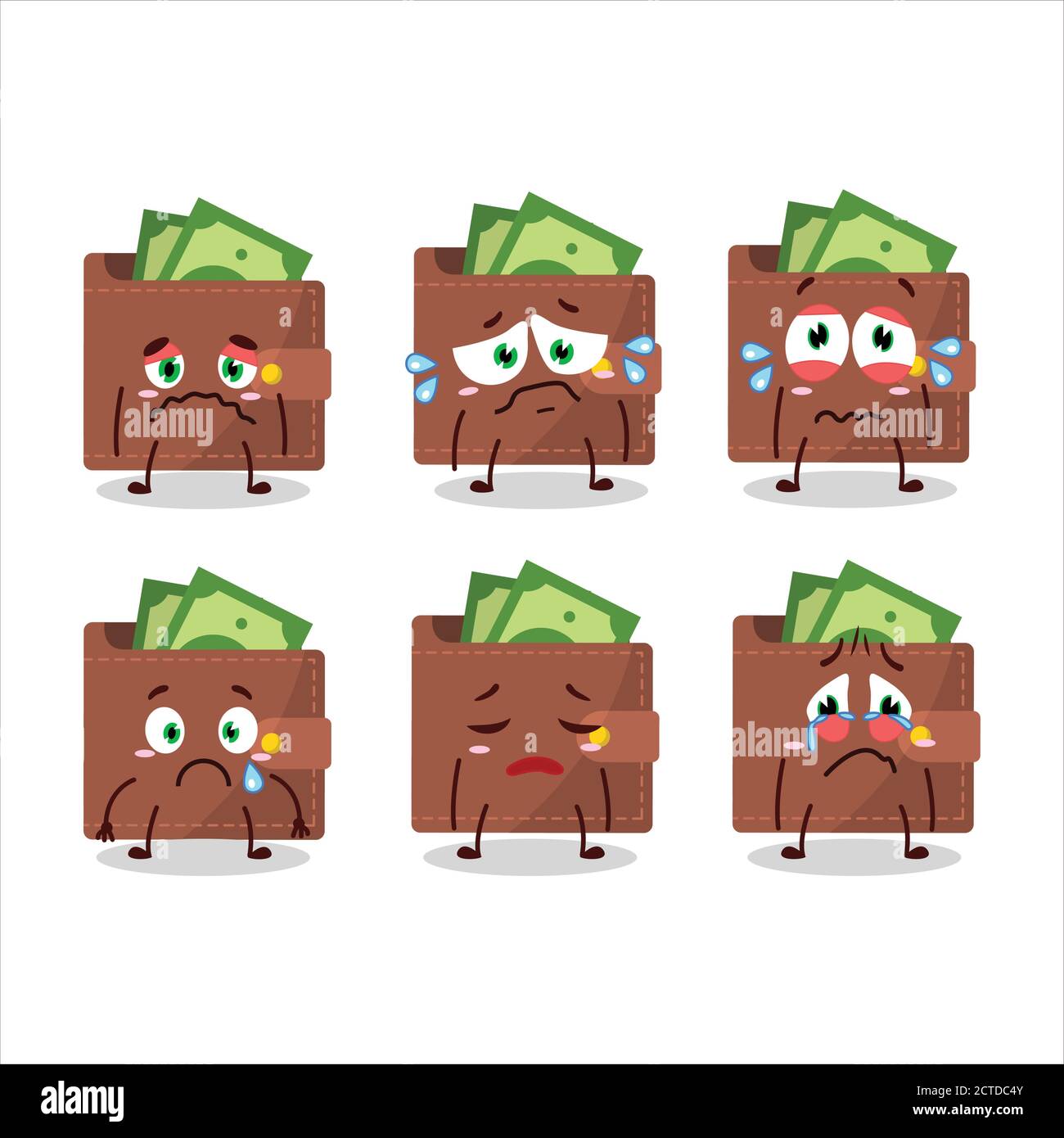 Personnage de dessin animé portefeuille marron avec expression triste Illustration de Vecteur