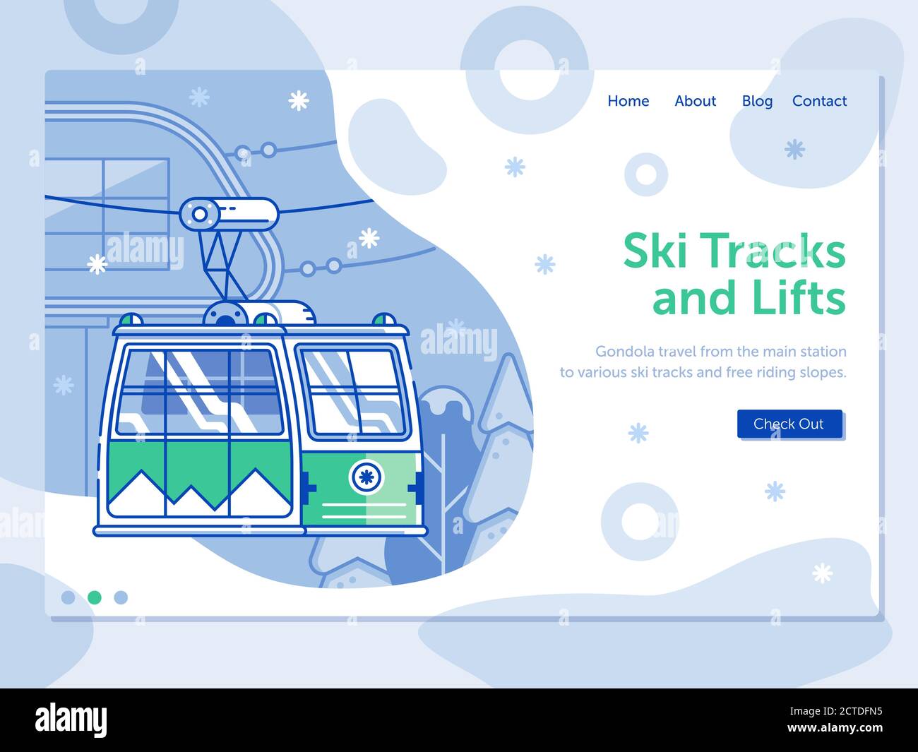 Page d'accueil de la station de ski Line avec funiculaire Illustration de Vecteur