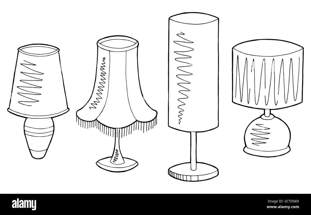 Schéma d'illustration de l'ensemble de lampes noir blanc isolé Illustration de Vecteur