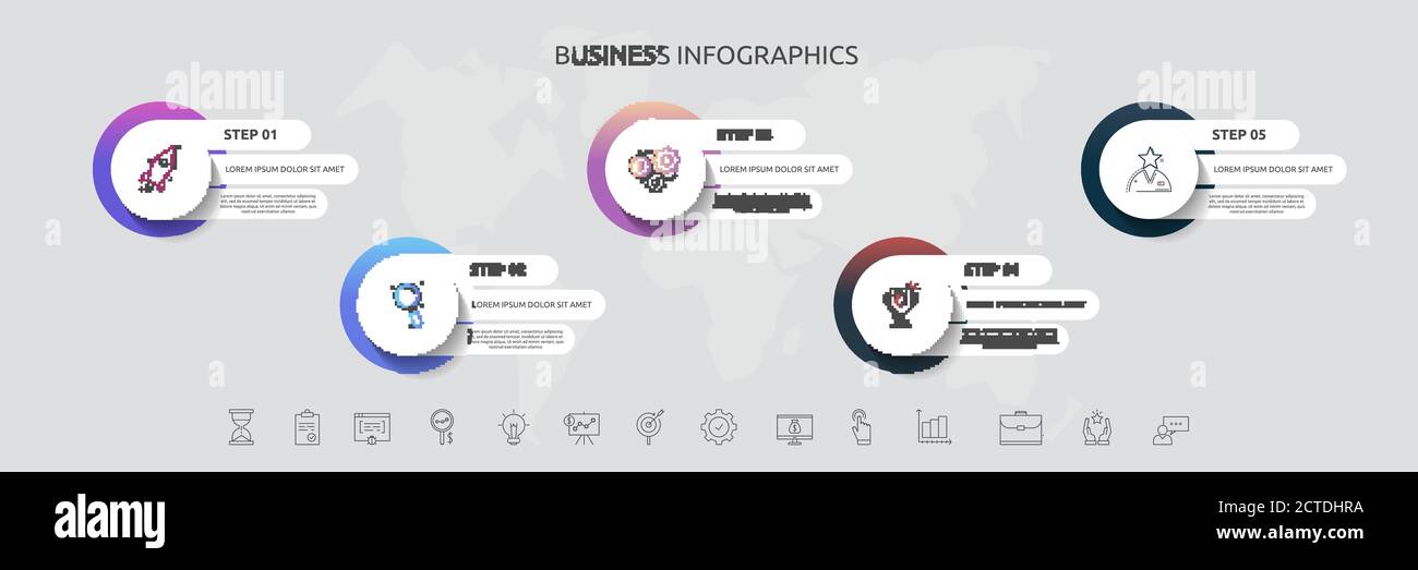 Modèle d'infographie vectoriel cercles pour cinq icônes, diagramme, graphique, présentation. Business concept avec 5 options. Pour le contenu, l'organigramme, les étapes Illustration de Vecteur